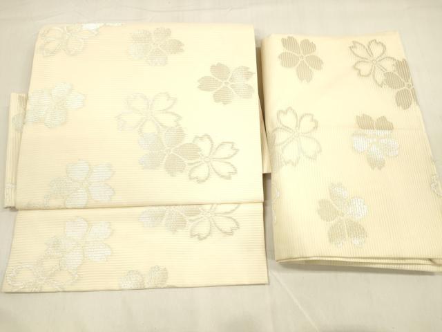 平和屋着物＊夏物 つけ帯 舞桜文 銀糸 正絹 逸品 DABA0896cm