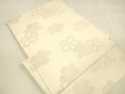 平和屋着物＊夏物 つけ帯 舞桜文 銀糸 正絹 逸品 DABA0896cm