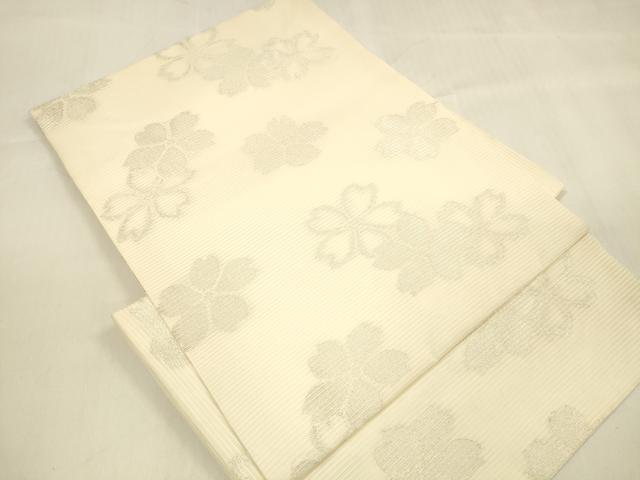 平和屋着物＊夏物 つけ帯 舞桜文 銀糸 正絹 逸品 DABA0896cm