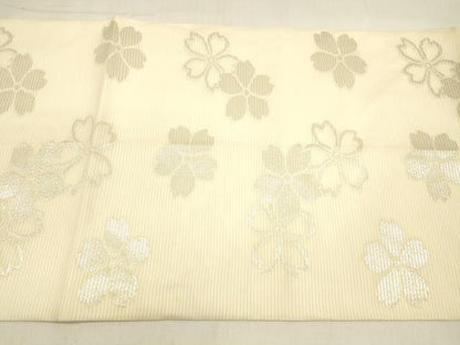 平和屋着物＊夏物 つけ帯 舞桜文 銀糸 正絹 逸品 DABA0896cm