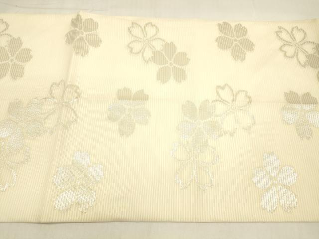 平和屋着物＊夏物 つけ帯 舞桜文 銀糸 正絹 逸品 DABA0896cm