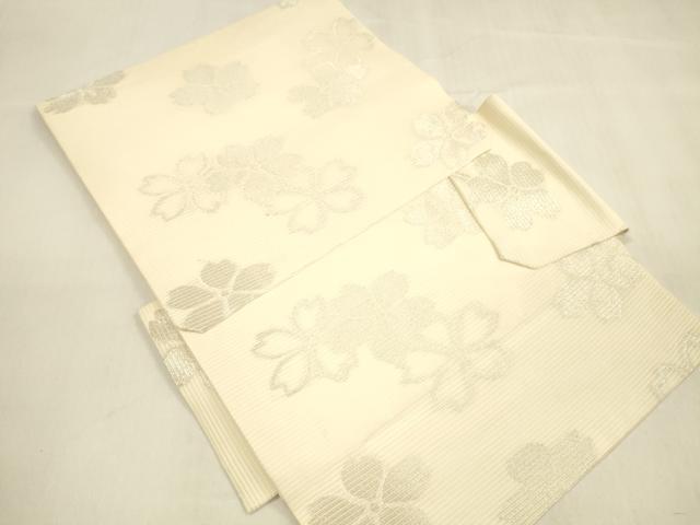 平和屋着物＊夏物 つけ帯 舞桜文 銀糸 正絹 逸品 DABA0896cm