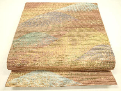 平和屋着物▽太鼓柄袋帯　スリーシーズン　春夏秋　遠山文　金糸　正絹　逸品　DABA0898cm