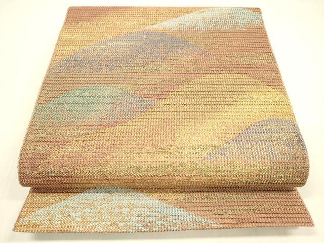 平和屋着物▽太鼓柄袋帯　スリーシーズン　春夏秋　遠山文　金糸　正絹　逸品　DABA0898cm