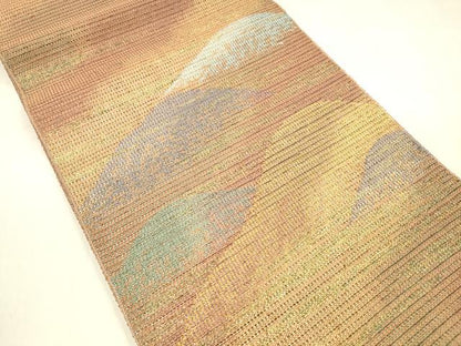 平和屋着物▽太鼓柄袋帯　スリーシーズン　春夏秋　遠山文　金糸　正絹　逸品　DABA0898cm