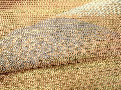 平和屋着物▽太鼓柄袋帯　スリーシーズン　春夏秋　遠山文　金糸　正絹　逸品　DABA0898cm