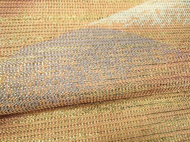 平和屋着物▽太鼓柄袋帯　スリーシーズン　春夏秋　遠山文　金糸　正絹　逸品　DABA0898cm