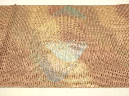 平和屋着物▽太鼓柄袋帯　スリーシーズン　春夏秋　遠山文　金糸　正絹　逸品　DABA0898cm