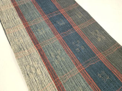 平和屋着物＊夏物 太鼓柄袋帯 抽象間道 銀糸 正絹 逸品 DABA0899cm