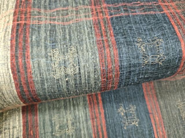 平和屋着物＊夏物 太鼓柄袋帯 抽象間道 銀糸 正絹 逸品 DABA0899cm