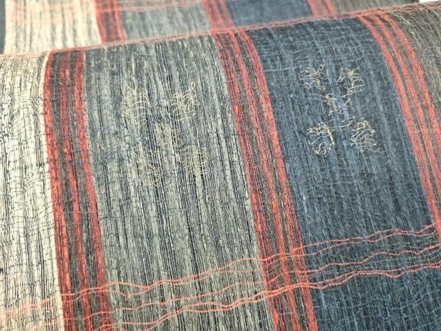 平和屋着物＊夏物 太鼓柄袋帯 抽象間道 銀糸 正絹 逸品 DABA0899cm