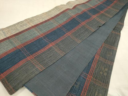 平和屋着物＊夏物 太鼓柄袋帯 抽象間道 銀糸 正絹 逸品 DABA0899cm