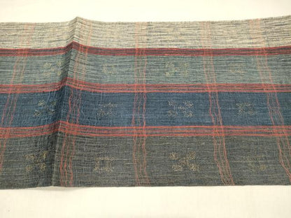 平和屋着物＊夏物 太鼓柄袋帯 抽象間道 銀糸 正絹 逸品 DABA0899cm