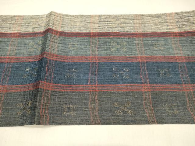 平和屋着物＊夏物 太鼓柄袋帯 抽象間道 銀糸 正絹 逸品 DABA0899cm