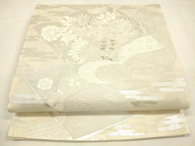 平和屋着物＊夏物 六通柄袋帯 唐織 冊子草花文 銀糸 正絹 逸品 DABA0900cm