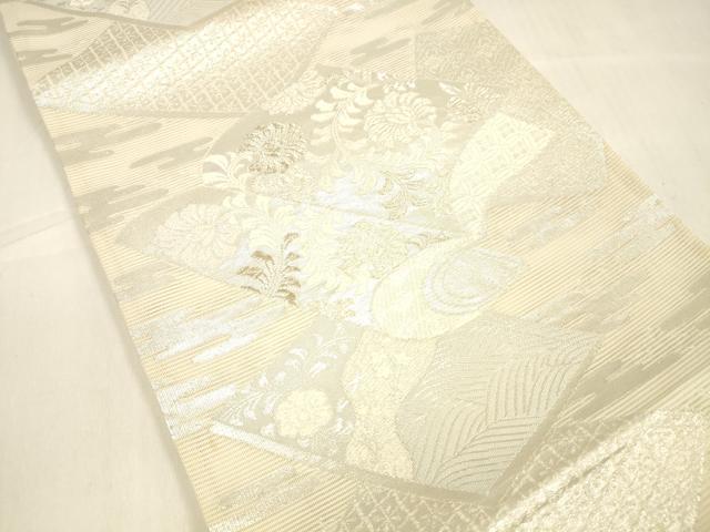 平和屋着物＊夏物 六通柄袋帯 唐織 冊子草花文 銀糸 正絹 逸品 DABA0900cm