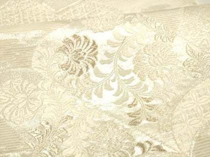 平和屋着物＊夏物 六通柄袋帯 唐織 冊子草花文 銀糸 正絹 逸品 DABA0900cm