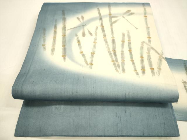 平和屋着物＊夏物 絹芭蕉 九寸名古屋帯 手描き 蜻蛉草葉文 正絹 逸品 DABA0902cm
