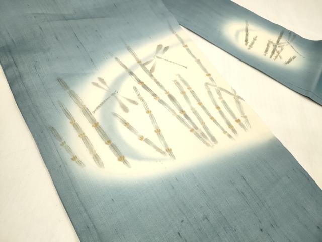 平和屋着物＊夏物 絹芭蕉 九寸名古屋帯 手描き 蜻蛉草葉文 正絹 逸品 DABA0902cm