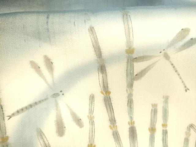 平和屋着物＊夏物 絹芭蕉 九寸名古屋帯 手描き 蜻蛉草葉文 正絹 逸品 DABA0902cm
