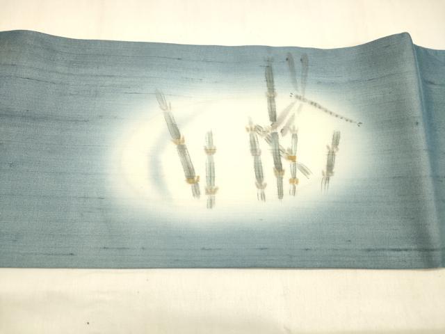 平和屋着物＊夏物 絹芭蕉 九寸名古屋帯 手描き 蜻蛉草葉文 正絹 逸品 DABA0902cm