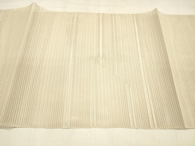 平和屋着物＊夏物　絽綴れ　八寸名古屋帯　横段文　練色　正絹　逸品　DABA0903cm 平和屋着物＊夏物 絽綴れ 八寸名古屋帯 横段文 練色