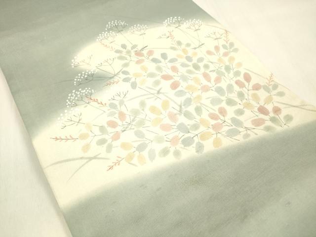 平和屋着物＊夏物 絹芭蕉 太鼓柄袋帯 手描き 枝葉文 金彩 正絹 逸品 DABA0904cm