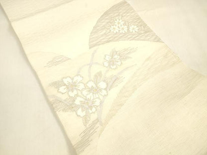 平和屋着物▽太鼓柄袋帯　スリーシーズン　春夏秋　すくい織　草花文　金銀糸　正絹　逸品　DABA0905cm