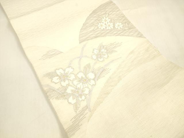 平和屋着物▽太鼓柄袋帯　スリーシーズン　春夏秋　すくい織　草花文　金銀糸　正絹　逸品　DABA0905cm
