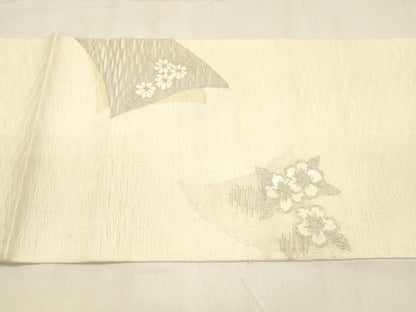 平和屋着物▽太鼓柄袋帯　スリーシーズン　春夏秋　すくい織　草花文　金銀糸　正絹　逸品　DABA0905cm