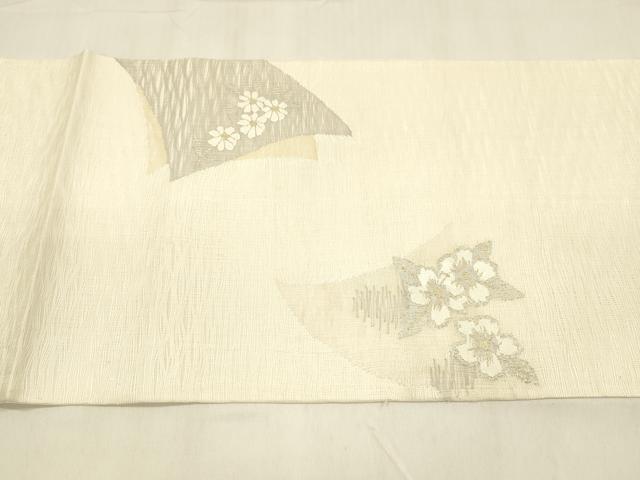 平和屋着物▽太鼓柄袋帯　スリーシーズン　春夏秋　すくい織　草花文　金銀糸　正絹　逸品　DABA0905cm