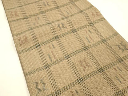 平和屋着物＊夏物 六通柄 京袋帯 格子抽象文 正絹 逸品 DABA0907cm