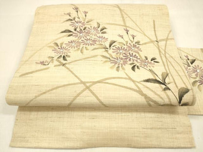 平和屋着物＊夏物 九寸名古屋帯 作家物 手描き 草花文 麻 逸品 DABA0908cm