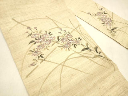 平和屋着物＊夏物 九寸名古屋帯 作家物 手描き 草花文 麻 逸品 DABA0908cm