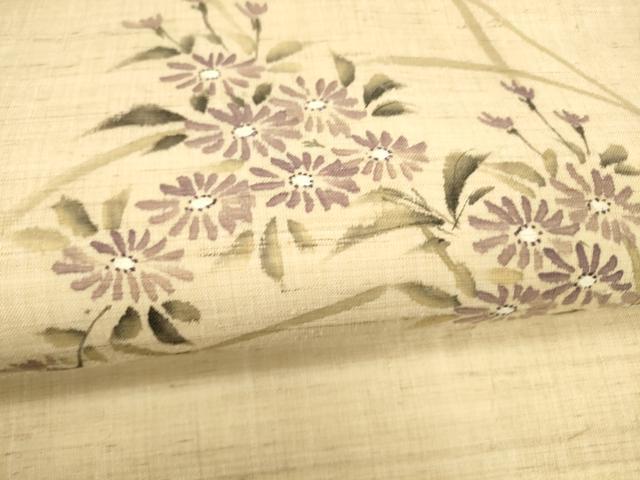 平和屋着物＊夏物 九寸名古屋帯 作家物 手描き 草花文 麻 逸品 DABA0908cm