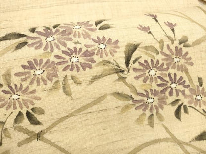 平和屋着物＊夏物 九寸名古屋帯 作家物 手描き 草花文 麻 逸品 DABA0908cm