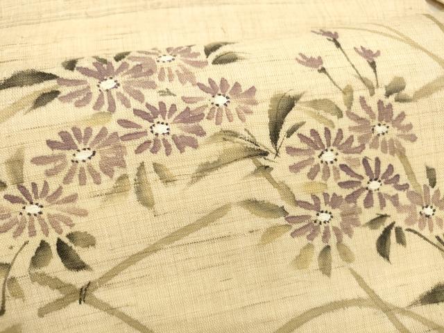平和屋着物＊夏物 九寸名古屋帯 作家物 手描き 草花文 麻 逸品 DABA0908cm