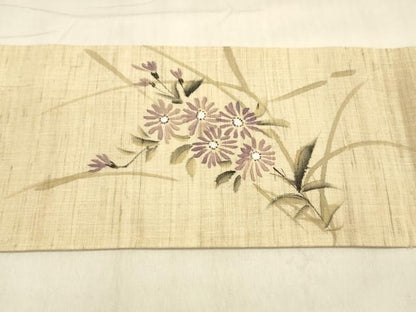 平和屋着物＊夏物 九寸名古屋帯 作家物 手描き 草花文 麻 逸品 DABA0908cm