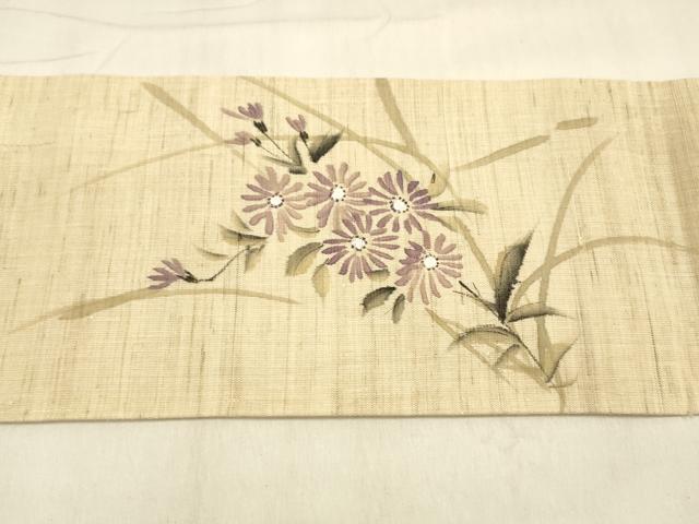 平和屋着物＊夏物 九寸名古屋帯 作家物 手描き 草花文 麻 逸品 DABA0908cm