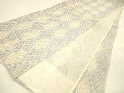 平和屋着物＊夏物 六通柄袋帯 菱文 金銀糸 正絹 逸品 DABA0910cm