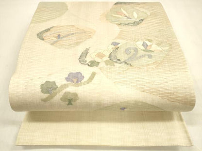平和屋着物▽太鼓柄袋帯 スリーシーズン 春夏秋 すくい織 枝花文 金糸 正絹 逸品 DABA0911cm