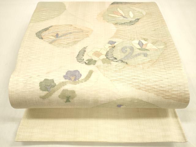 平和屋着物▽太鼓柄袋帯 スリーシーズン 春夏秋 すくい織 枝花文 金糸 正絹 逸品 DABA0911cm