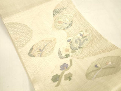 平和屋着物▽太鼓柄袋帯 スリーシーズン 春夏秋 すくい織 枝花文 金糸 正絹 逸品 DABA0911cm
