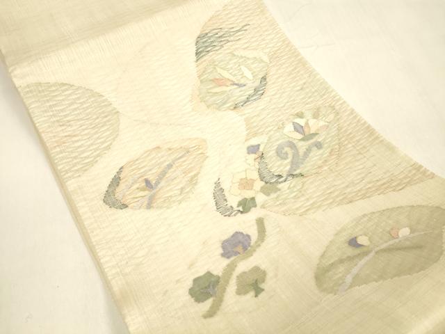 平和屋着物▽太鼓柄袋帯 スリーシーズン 春夏秋 すくい織 枝花文 金糸 正絹 逸品 DABA0911cm