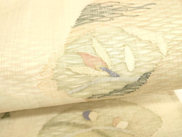 平和屋着物▽太鼓柄袋帯 スリーシーズン 春夏秋 すくい織 枝花文 金糸 正絹 逸品 DABA0911cm