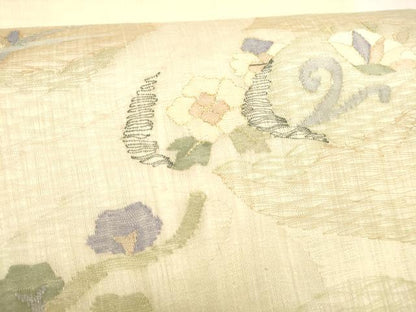 平和屋着物▽太鼓柄袋帯 スリーシーズン 春夏秋 すくい織 枝花文 金糸 正絹 逸品 DABA0911cm
