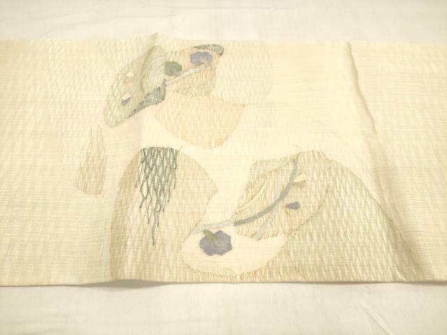 平和屋着物▽太鼓柄袋帯 スリーシーズン 春夏秋 すくい織 枝花文 金糸 正絹 逸品 DABA0911cm