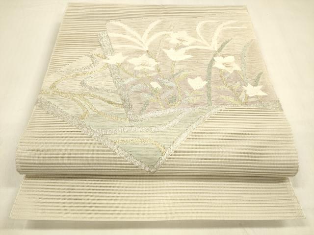 平和屋着物＊夏物 絽綴れ 八寸名古屋帯 草花文 金銀糸 正絹 逸品 DABA0913cm
