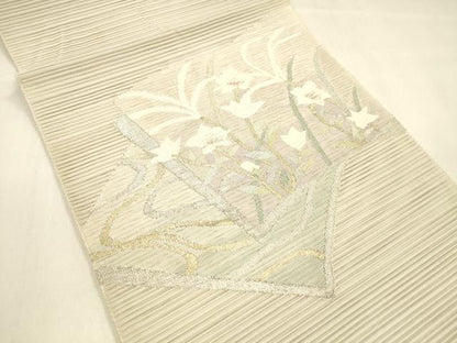 平和屋着物＊夏物 絽綴れ 八寸名古屋帯 草花文 金銀糸 正絹 逸品 DABA0913cm
