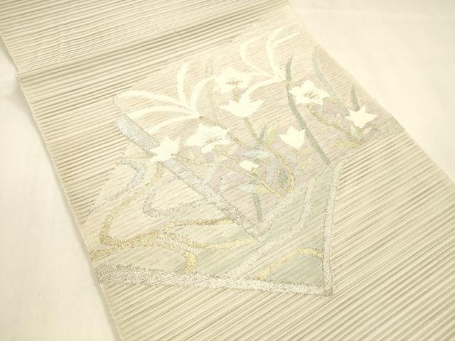 平和屋着物＊夏物 絽綴れ 八寸名古屋帯 草花文 金銀糸 正絹 逸品 DABA0913cm